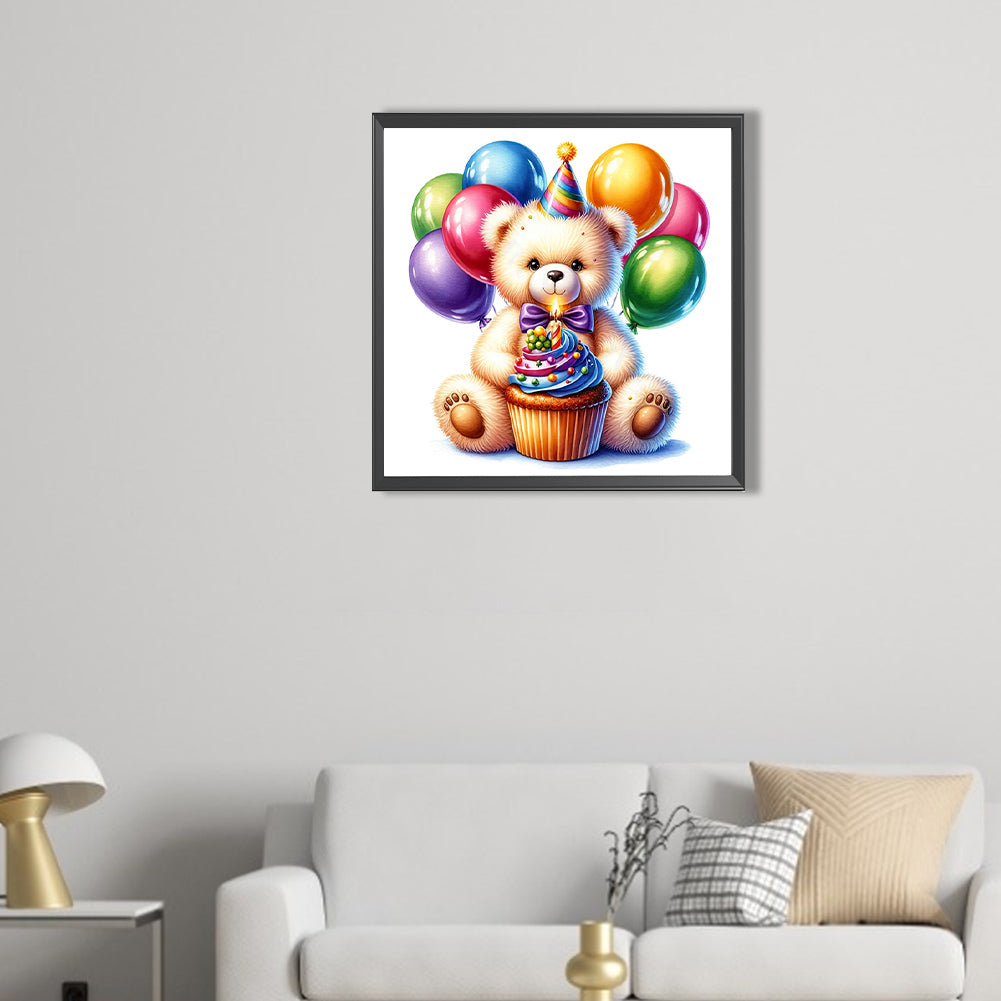 Balloon Gift Birthday Bear - Full AB Round Drill Diamond Painting 40*40CM