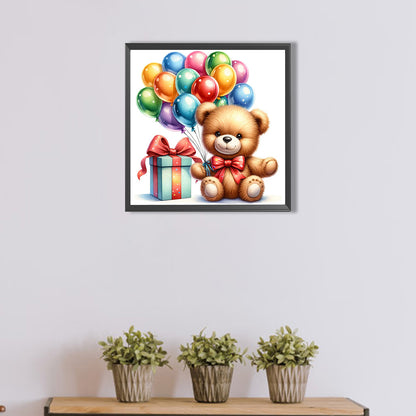 Balloon Gift Birthday Bear - Full AB Round Drill Diamond Painting 40*40CM