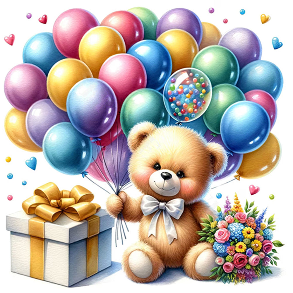 Balloon Gift Birthday Bear - Full AB Round Drill Diamond Painting 40*40CM