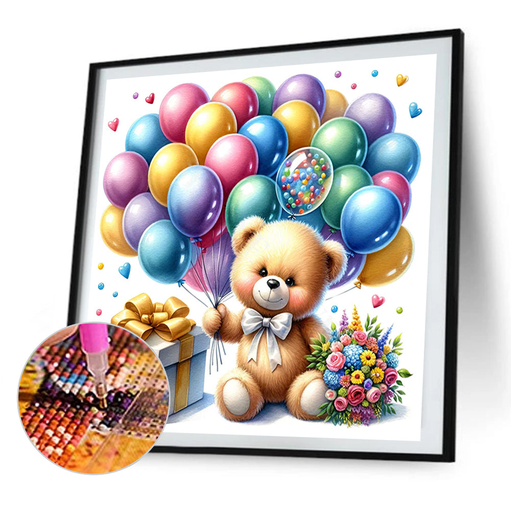 Balloon Gift Birthday Bear - Full AB Round Drill Diamond Painting 40*40CM