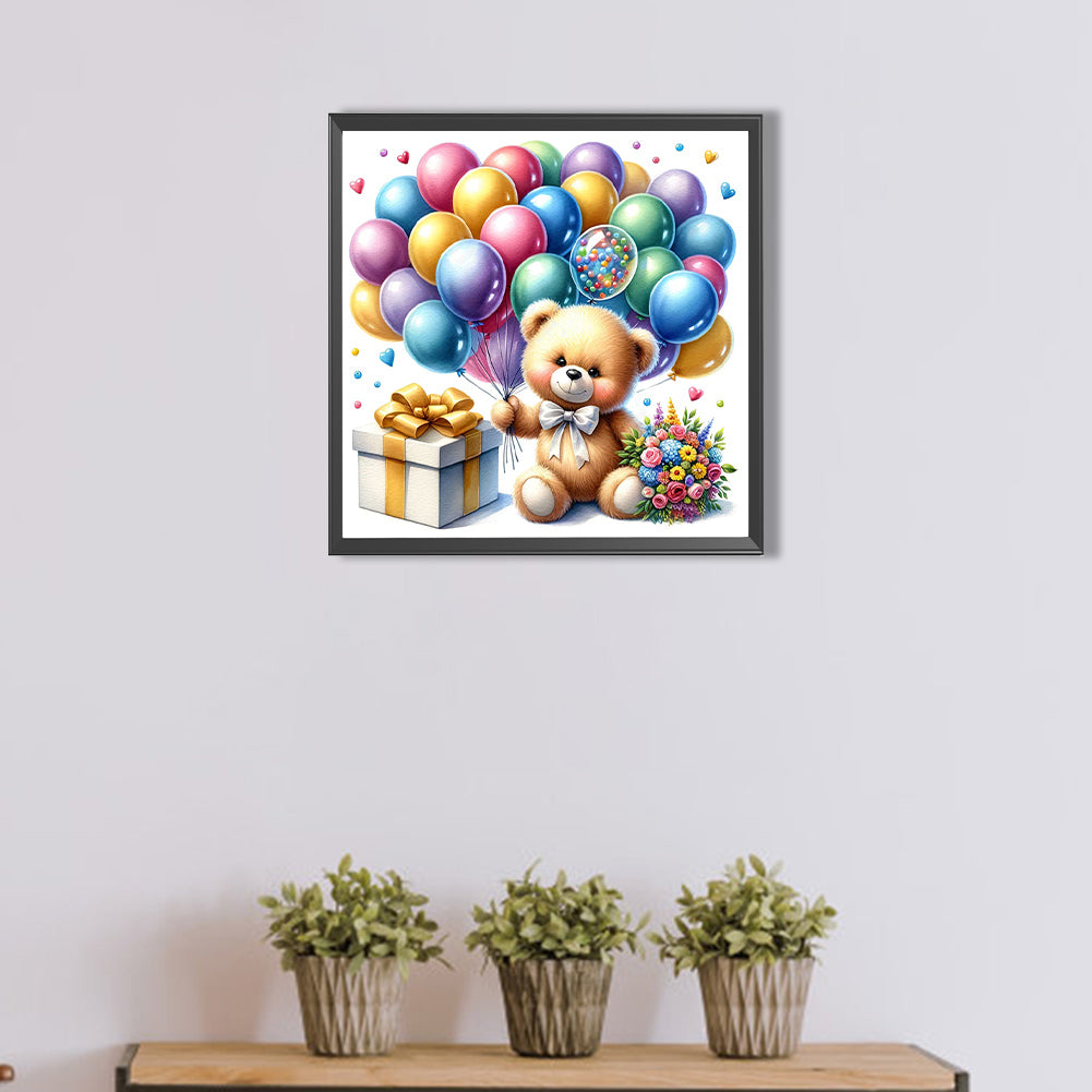 Balloon Gift Birthday Bear - Full AB Round Drill Diamond Painting 40*40CM