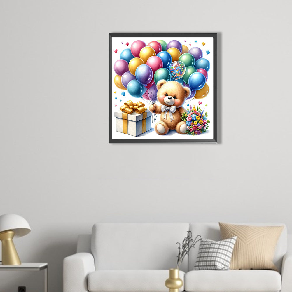 Balloon Gift Birthday Bear - Full AB Round Drill Diamond Painting 40*40CM