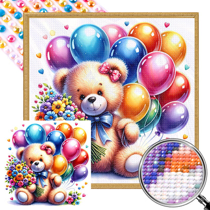 Balloon Gift Birthday Bear - Full AB Round Drill Diamond Painting 40*40CM