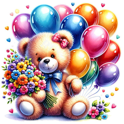 Balloon Gift Birthday Bear - Full AB Round Drill Diamond Painting 40*40CM