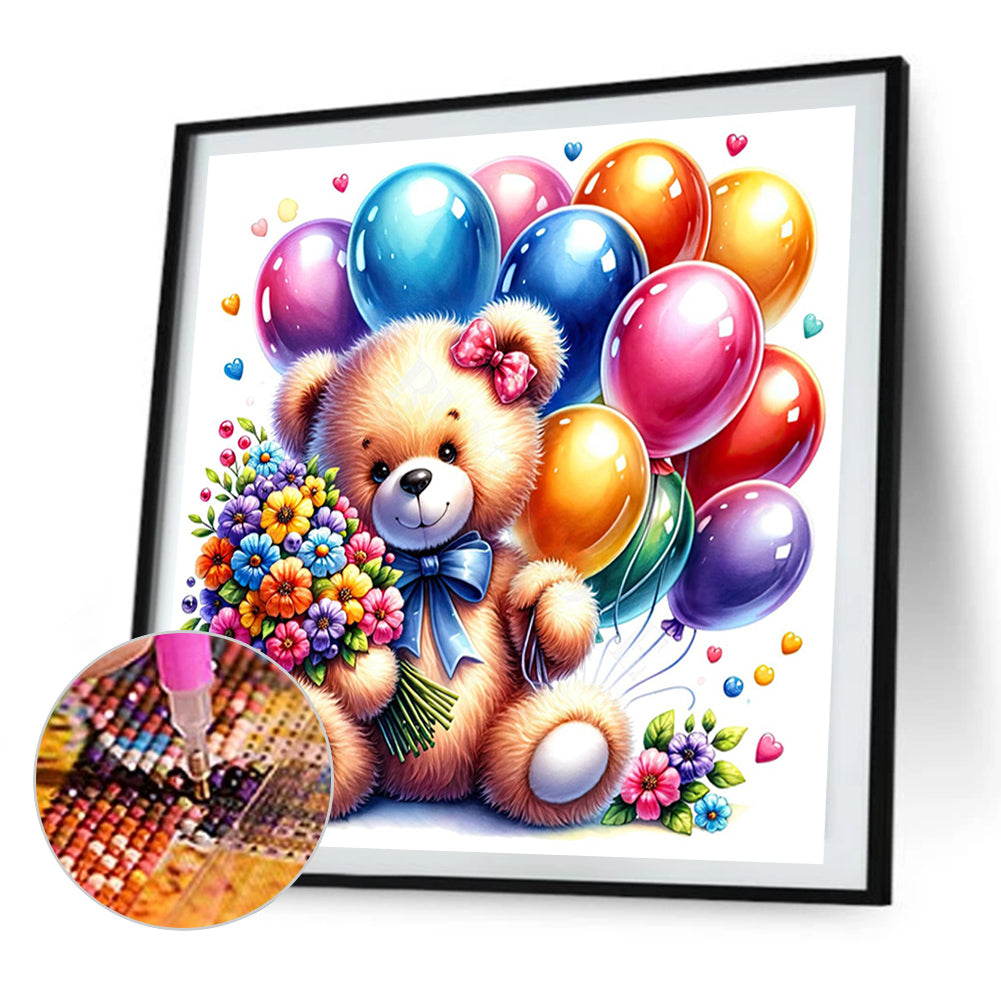 Balloon Gift Birthday Bear - Full AB Round Drill Diamond Painting 40*40CM