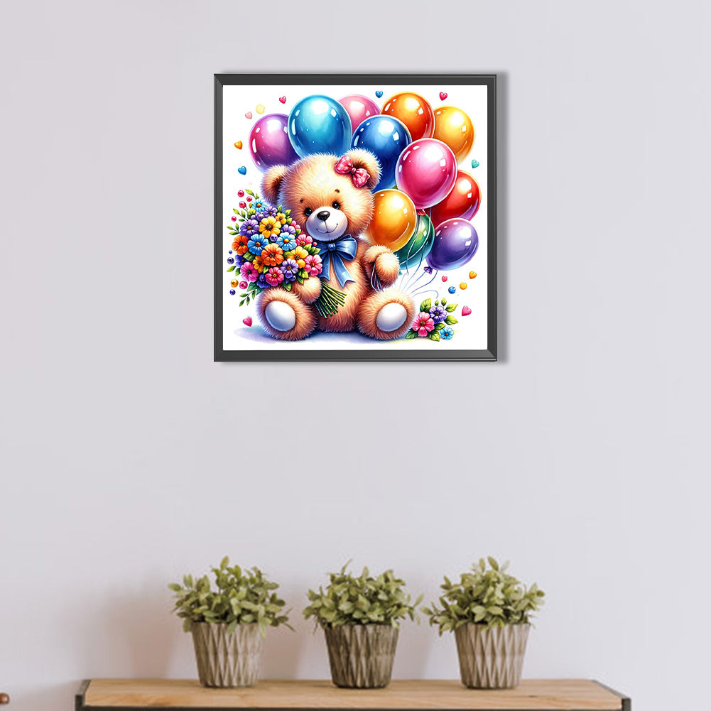 Balloon Gift Birthday Bear - Full AB Round Drill Diamond Painting 40*40CM