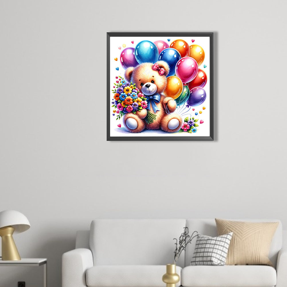 Balloon Gift Birthday Bear - Full AB Round Drill Diamond Painting 40*40CM