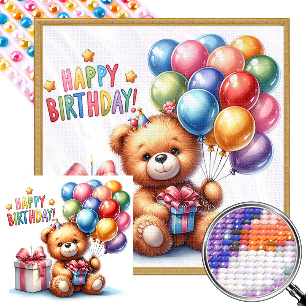 Balloon Gift Birthday Bear - Full AB Round Drill Diamond Painting 40*40CM