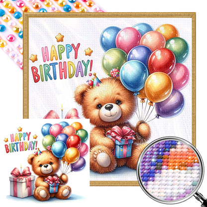 Balloon Gift Birthday Bear - Full AB Round Drill Diamond Painting 40*40CM