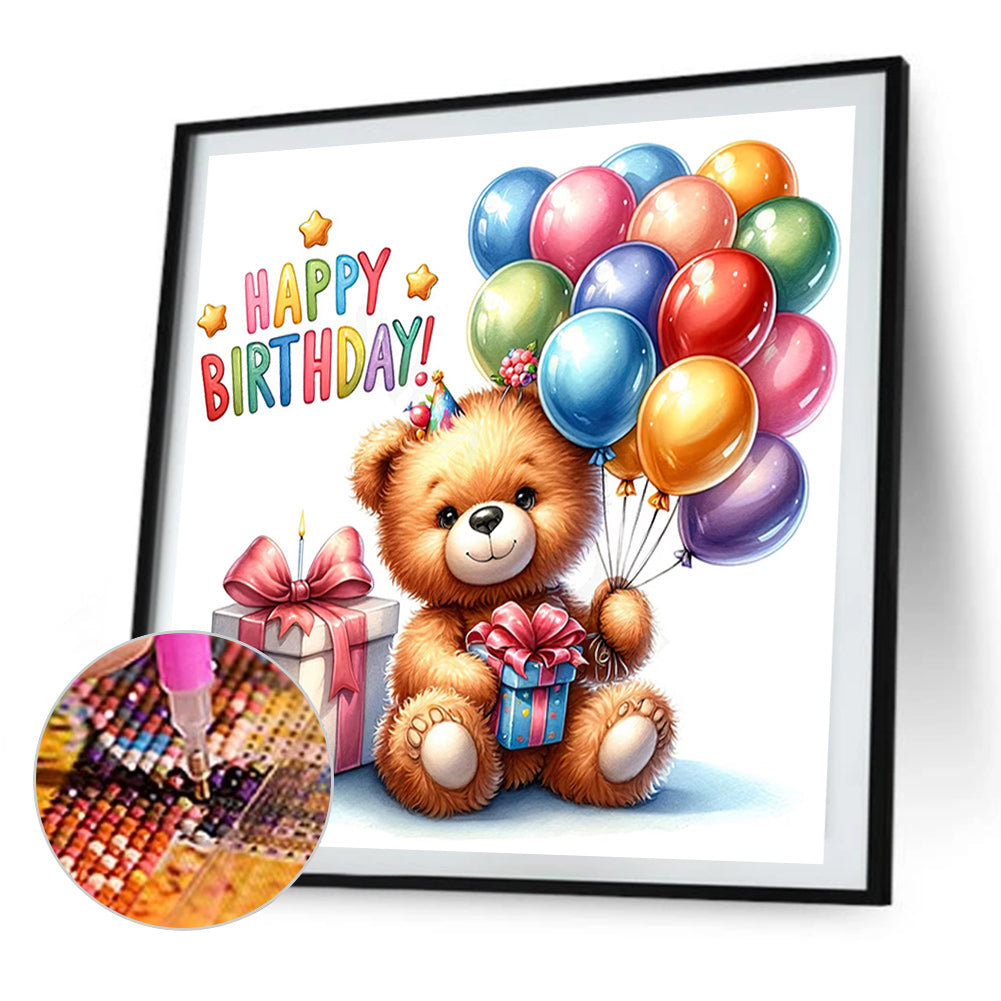 Balloon Gift Birthday Bear - Full AB Round Drill Diamond Painting 40*40CM