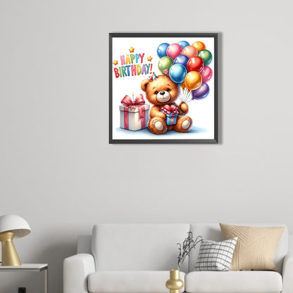 Balloon Gift Birthday Bear - Full AB Round Drill Diamond Painting 40*40CM