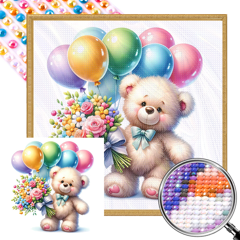 Balloon Gift Birthday Bear - Full AB Round Drill Diamond Painting 40*40CM