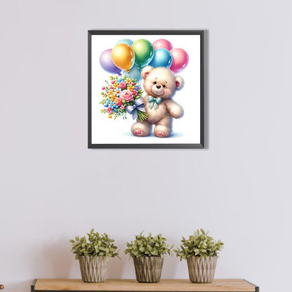 Balloon Gift Birthday Bear - Full AB Round Drill Diamond Painting 40*40CM