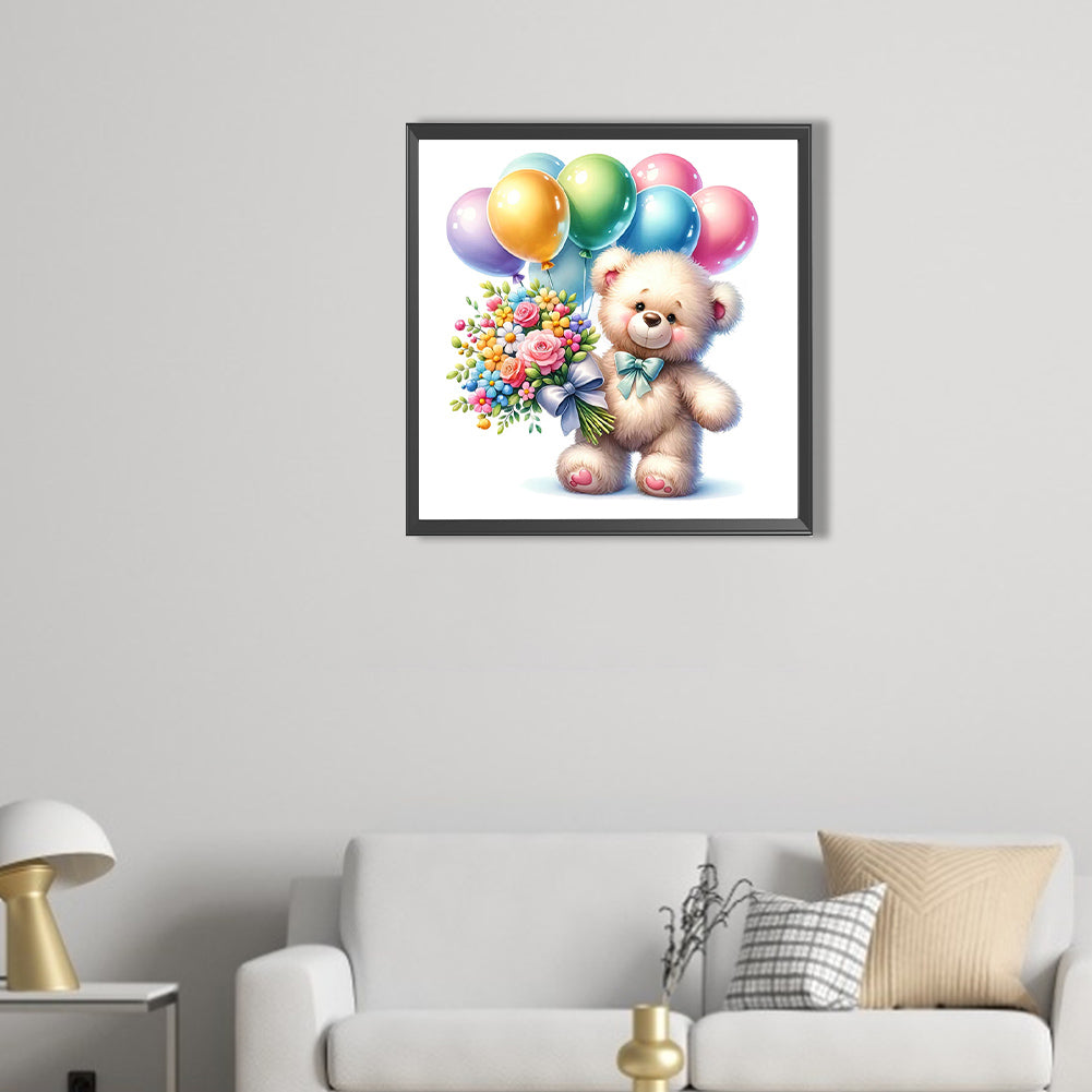 Balloon Gift Birthday Bear - Full AB Round Drill Diamond Painting 40*40CM