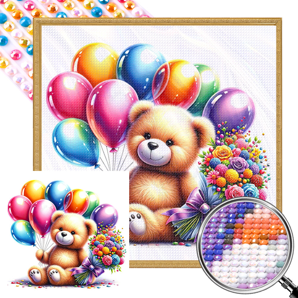 Balloon Gift Birthday Bear - Full AB Round Drill Diamond Painting 40*40CM