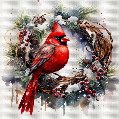 Cardinal Wreath - 18CT Stamped Cross Stitch 30*30CM