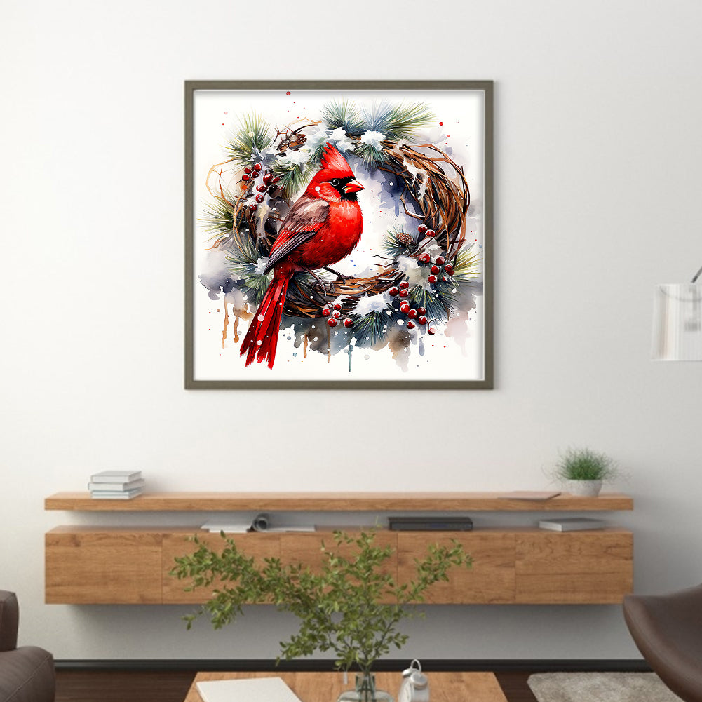 Cardinal Wreath - 18CT Stamped Cross Stitch 30*30CM