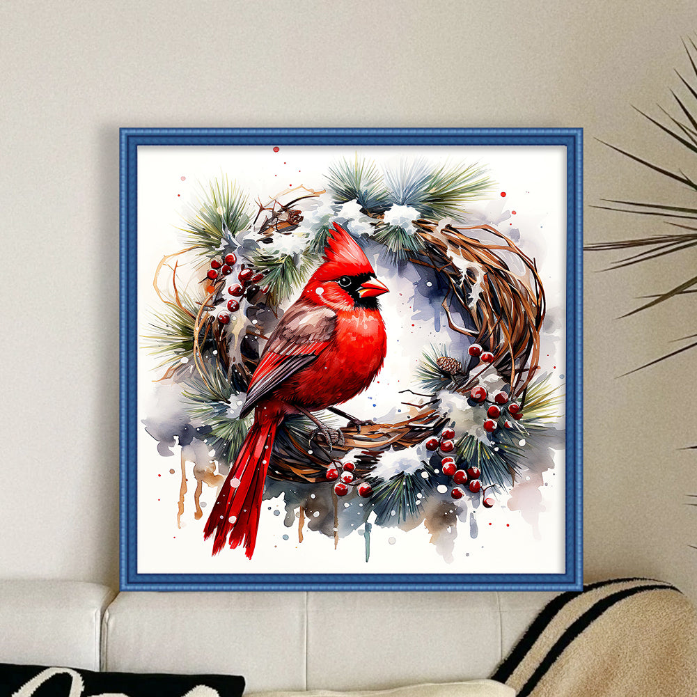 Cardinal Wreath - 18CT Stamped Cross Stitch 30*30CM