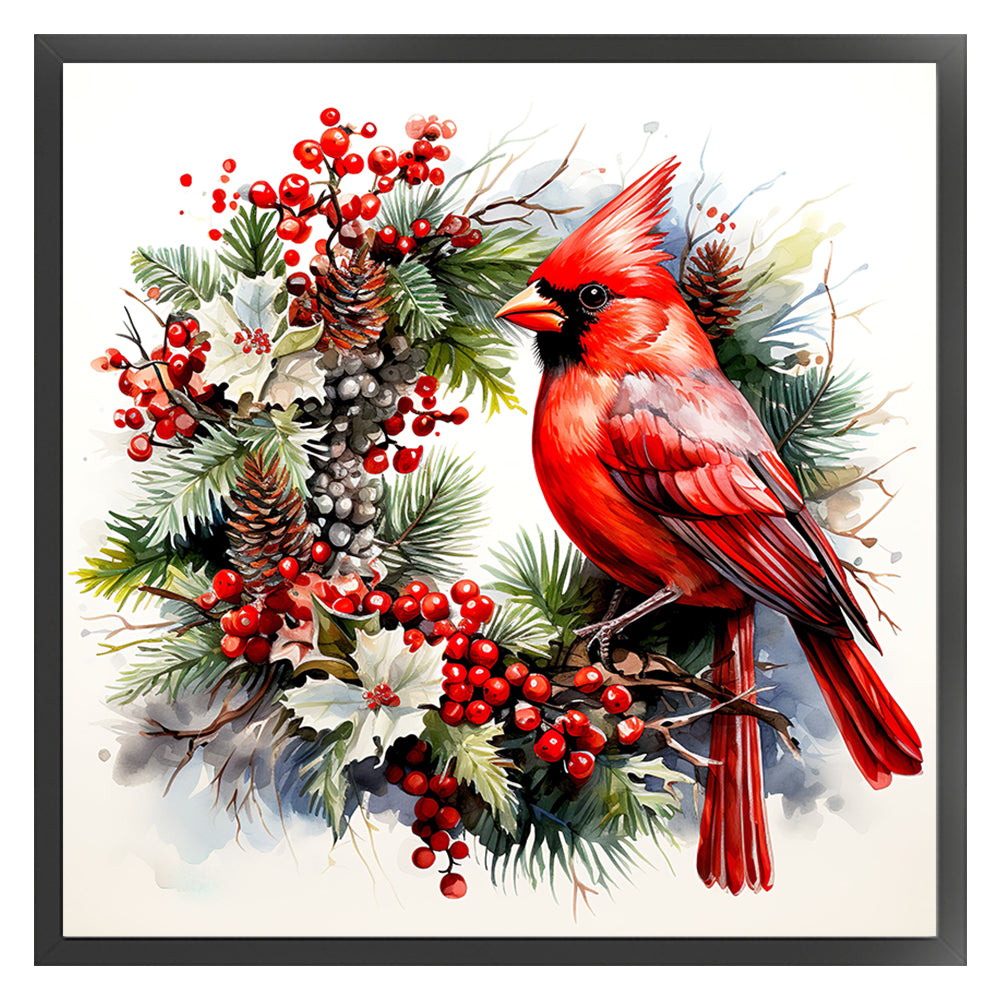 Cardinal Wreath - 18CT Stamped Cross Stitch 30*30CM