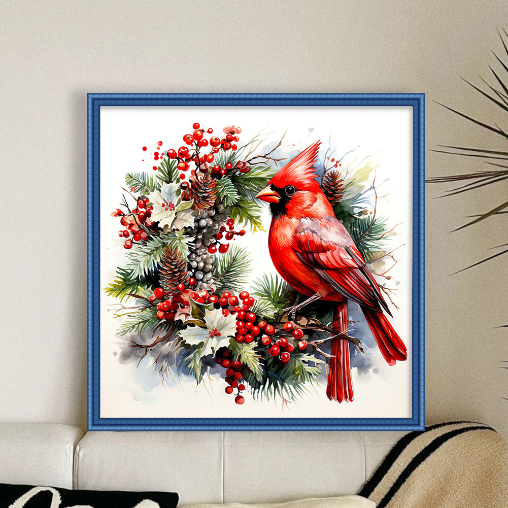 Cardinal Wreath - 18CT Stamped Cross Stitch 30*30CM