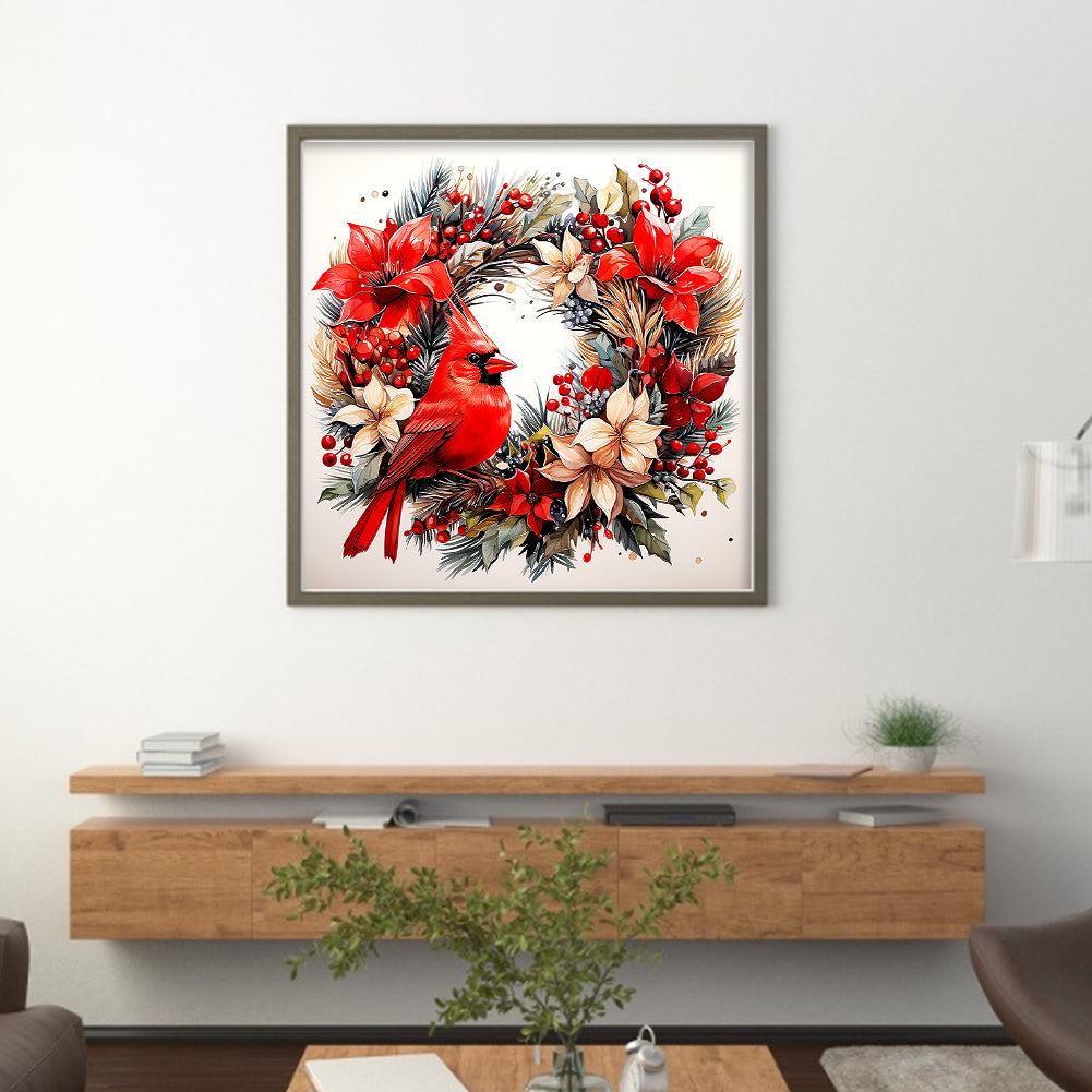 Cardinal Wreath - 18CT Stamped Cross Stitch 30*30CM