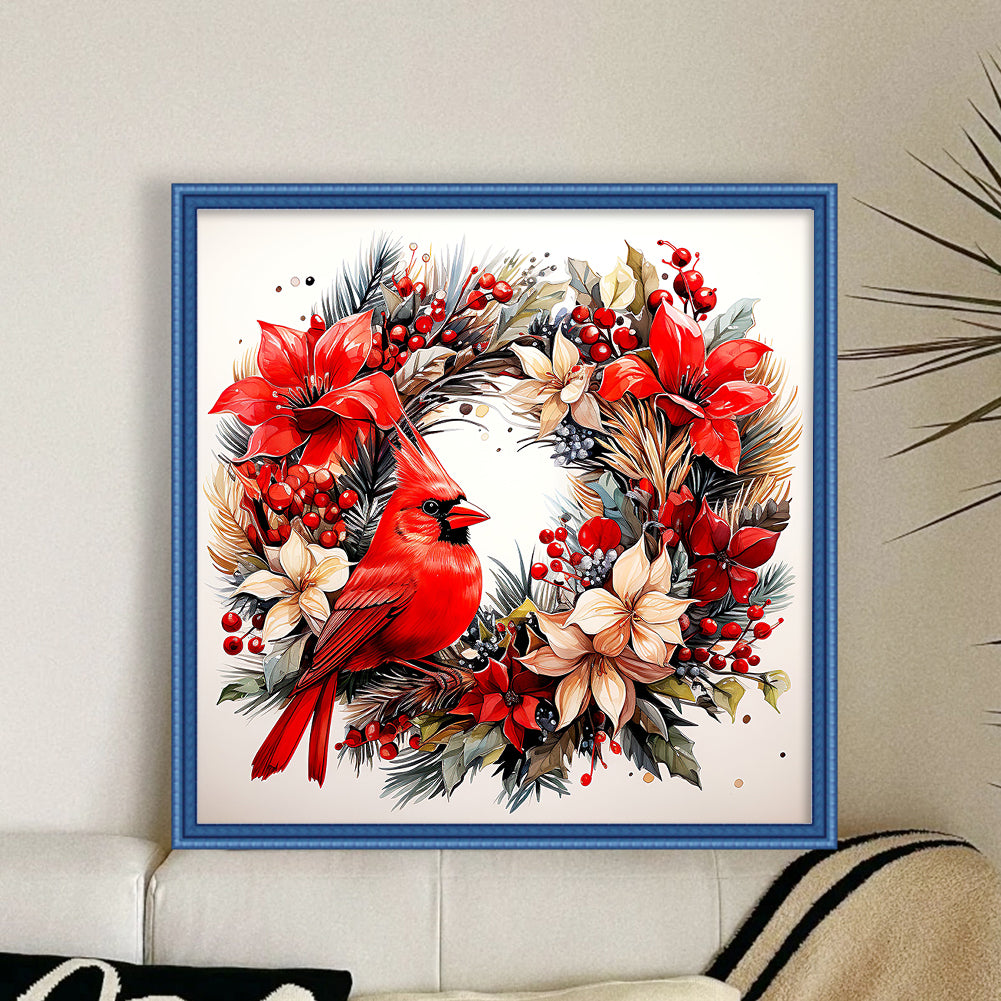 Cardinal Wreath - 18CT Stamped Cross Stitch 30*30CM