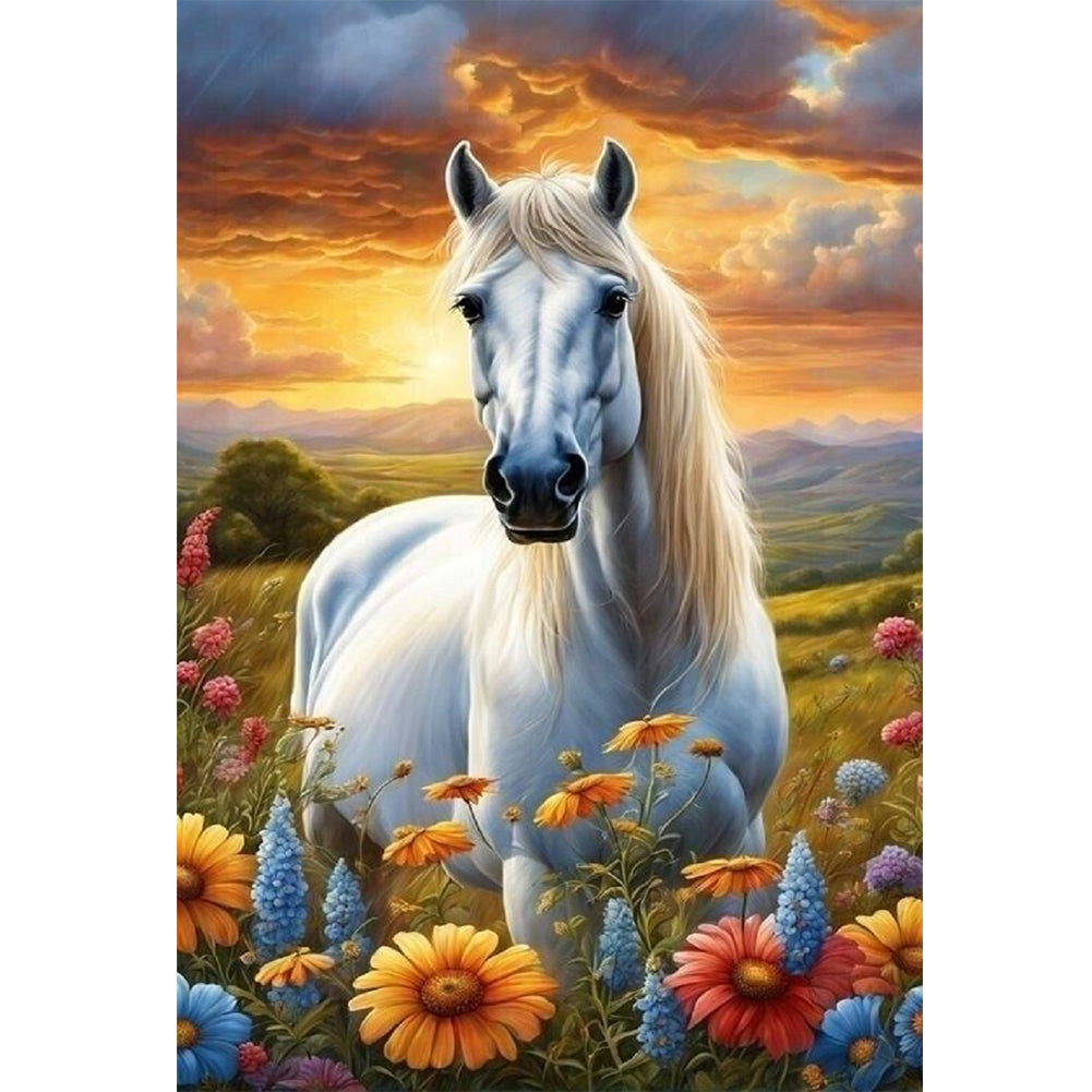 Flowers And Horses - 11CT Stamped Cross Stitch 40*60CM