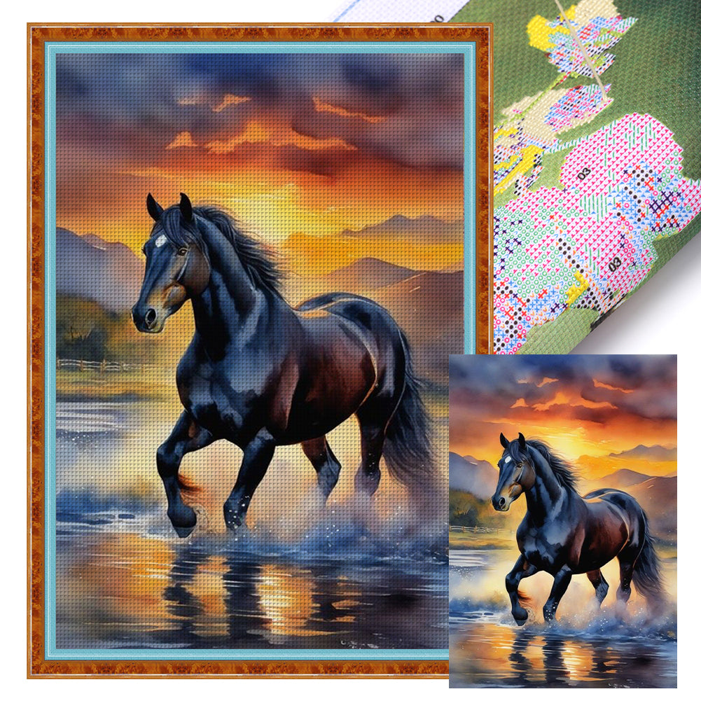 Flowers And Horses - 11CT Stamped Cross Stitch 40*60CM