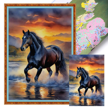Flowers And Horses - 11CT Stamped Cross Stitch 40*60CM