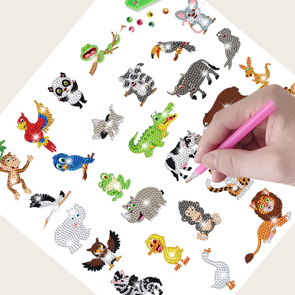 30 PCS Diamond Painting Sticker Gem Sticker for Boy Gift (Frog Parrot Monkey)