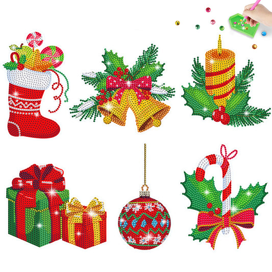 6 PCS Christmas Diamonds Painting Stickers Kit for Boy Girls Gift (Bells Candle)