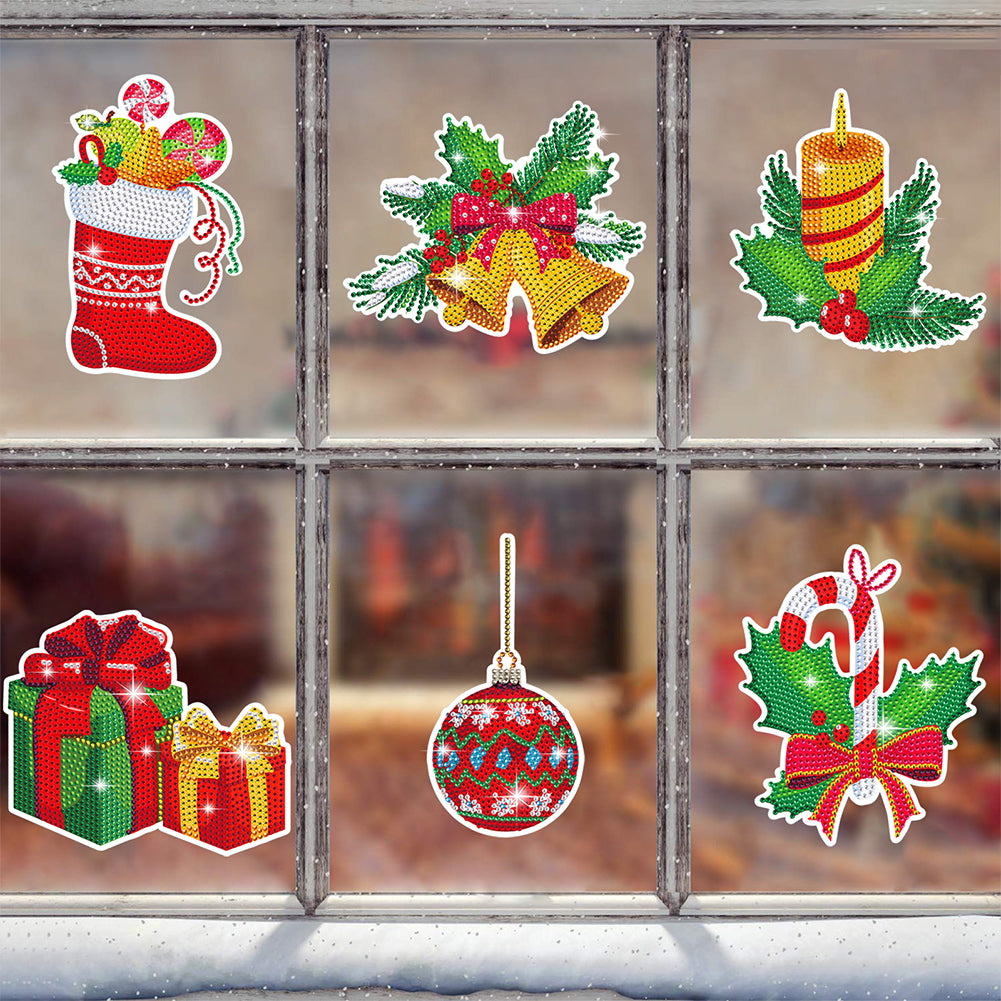 6 PCS Christmas Diamonds Painting Stickers Kit for Boy Girls Gift (Bells Candle)