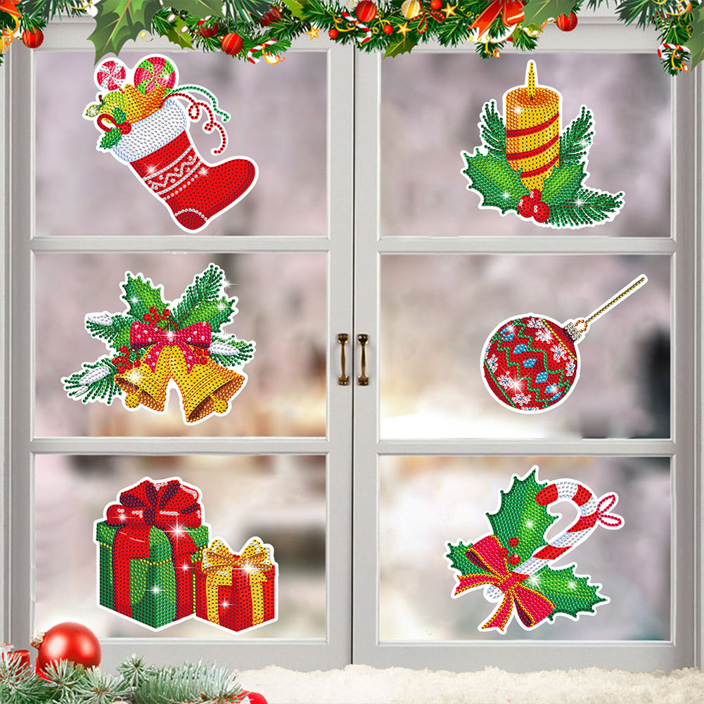 6 PCS Christmas Diamonds Painting Stickers Kit for Boy Girls Gift (Bells Candle)