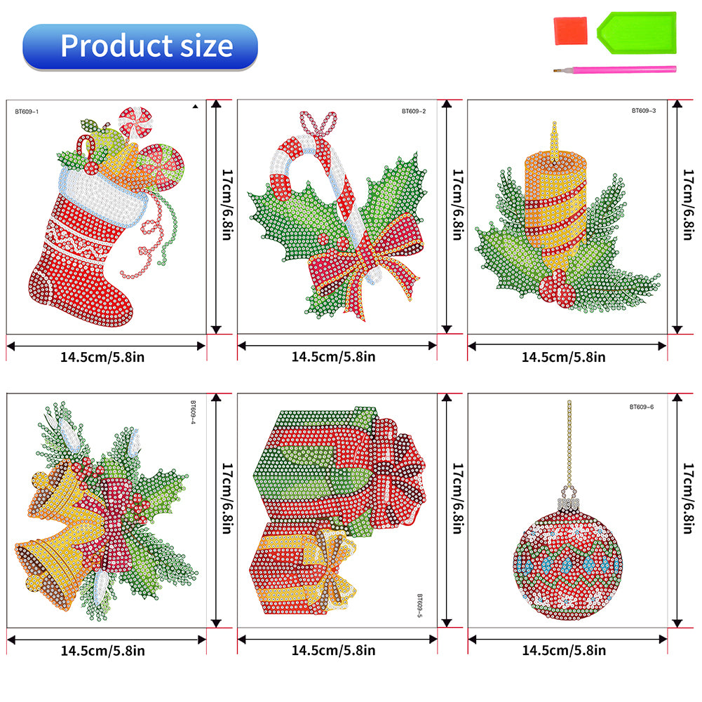 6 PCS Christmas Diamonds Painting Stickers Kit for Boy Girls Gift (Bells Candle)