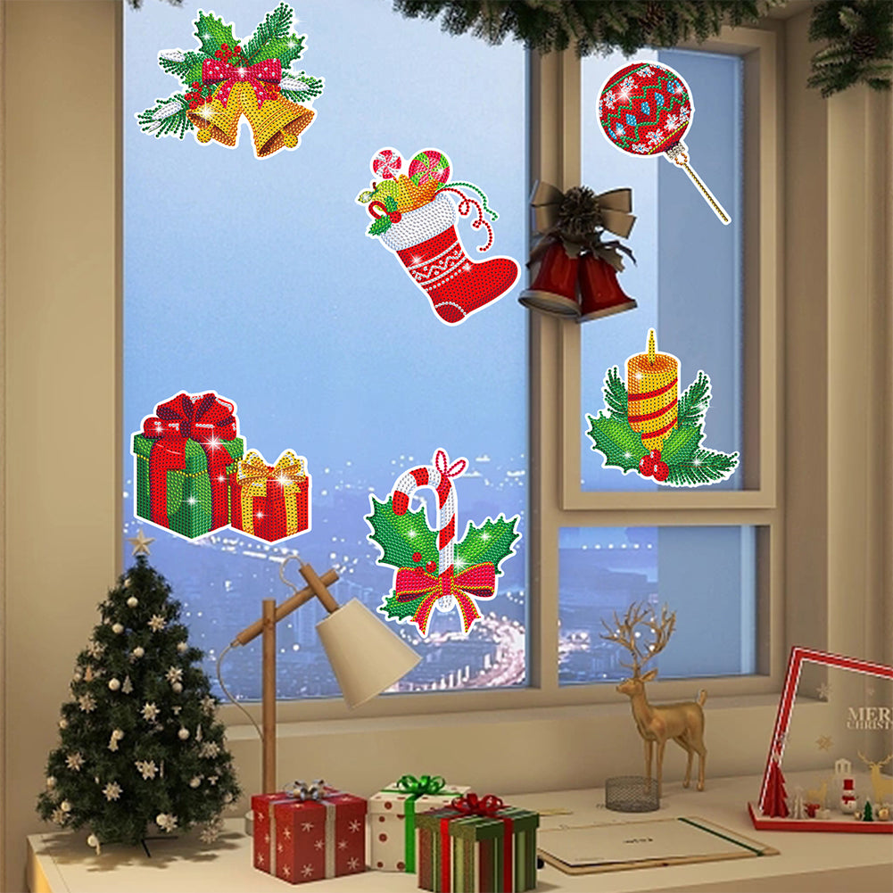 6 PCS Christmas Diamonds Painting Stickers Kit for Boy Girls Gift (Bells Candle)