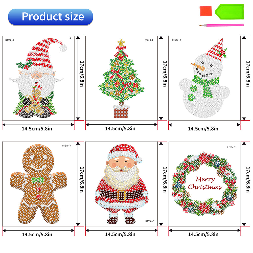 6 PCS Christmas Diamonds Painting Stickers Kit for Boy Girls Gift (Santa Wreath)