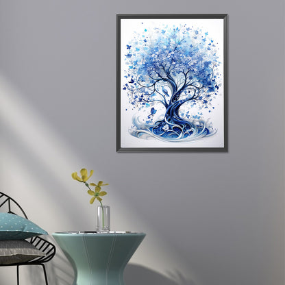 Blue Flower Tree - Full Round Drill Diamond Painting 40*50CM