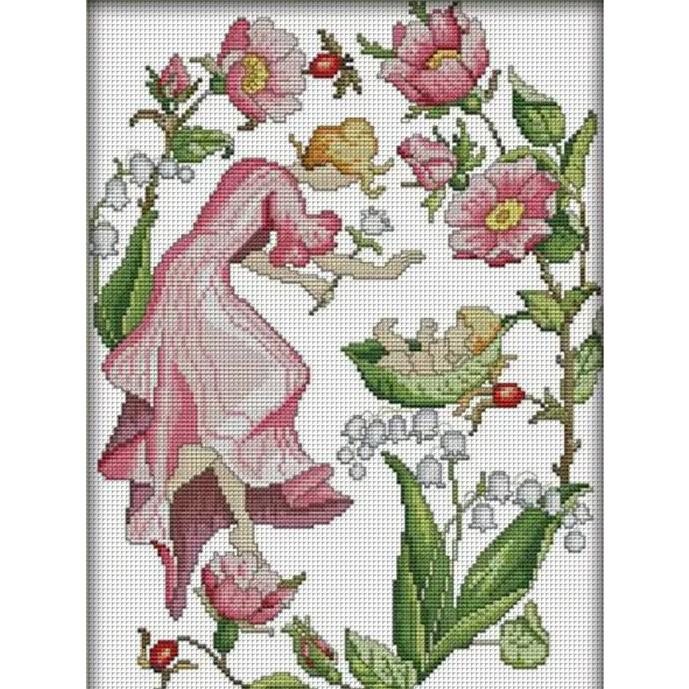 February Flower Fairy - 14CT Stamped Cross Stitch 31*40CM(Joy Sunday)