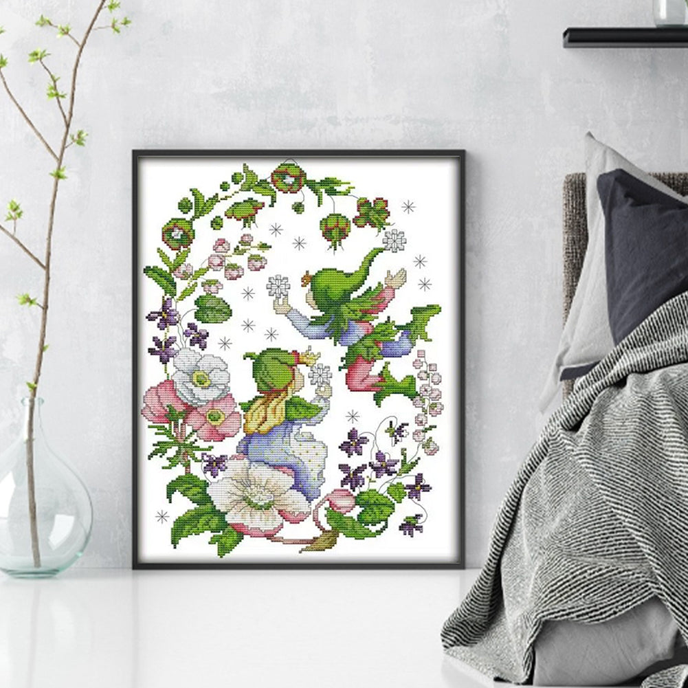 March Flower Fairy - 14CT Stamped Cross Stitch 31*40CM(Joy Sunday)