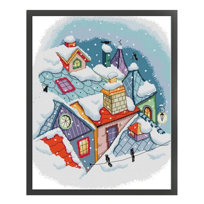 Remaining Snow On The Roof - 14CT Stamped Cross Stitch 39*46CM(Joy Sunday)