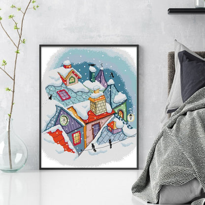 Remaining Snow On The Roof - 14CT Stamped Cross Stitch 39*46CM(Joy Sunday)