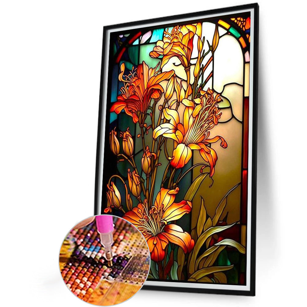 Lily Glass Painting - Full AB Round Drill Diamond Painting 40*60CM