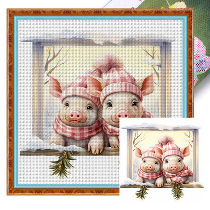 Winter Pig - 11CT Stamped Cross Stitch 40*40CM