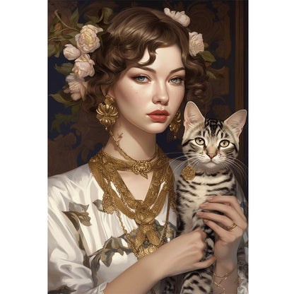 Girl And Cat - 11CT Stamped Cross Stitch 45*65CM
