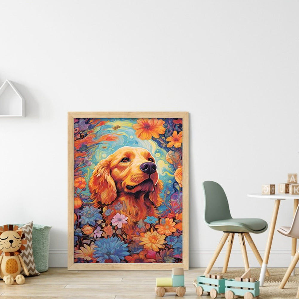 Flower Puppy - 11CT Stamped Cross Stitch 40*56CM