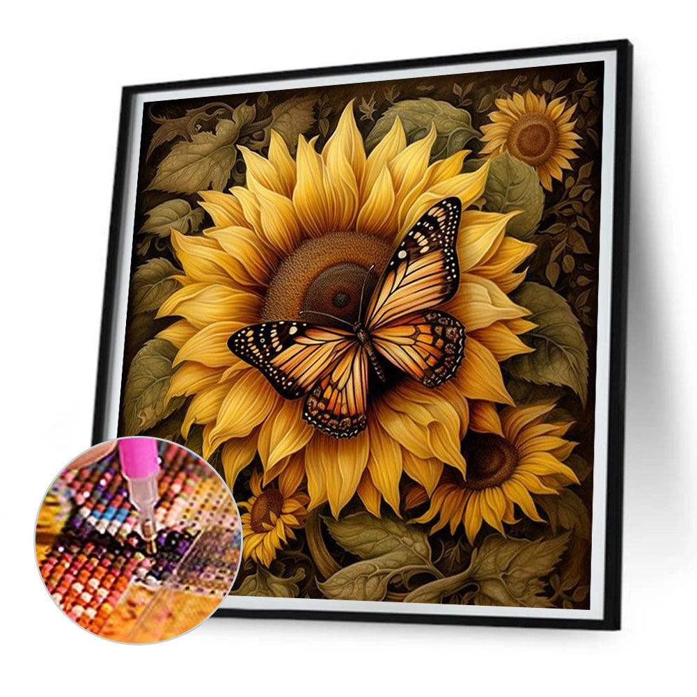 Sunflower Butterfly - Full Round Drill Diamond Painting 30*30CM