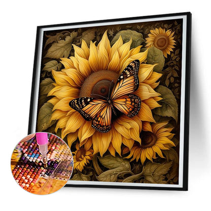 Sunflower Butterfly - Full Round Drill Diamond Painting 30*30CM