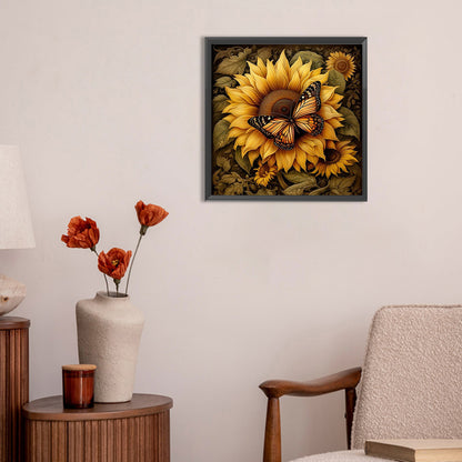 Sunflower Butterfly - Full Round Drill Diamond Painting 30*30CM