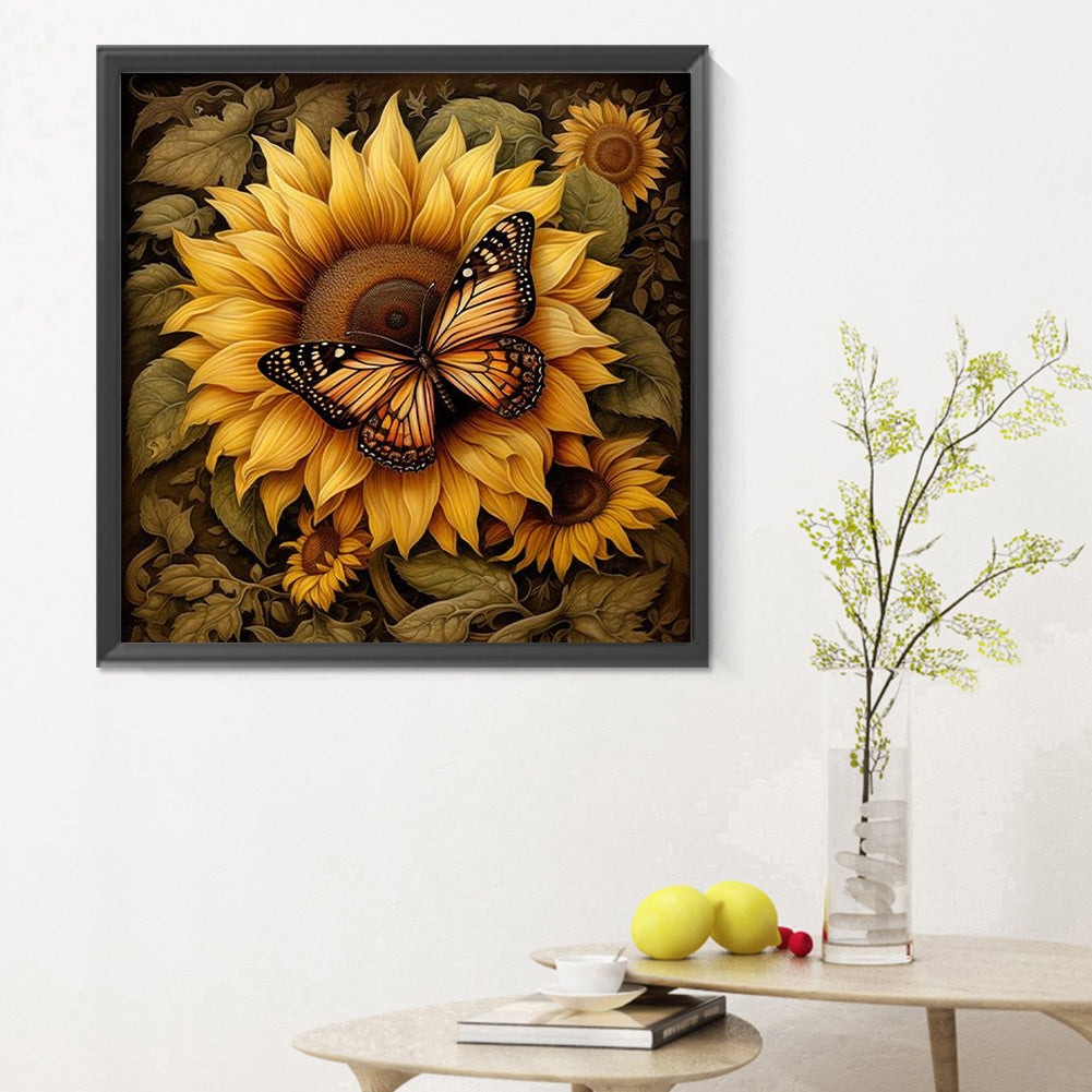 Sunflower Butterfly - Full Round Drill Diamond Painting 30*30CM