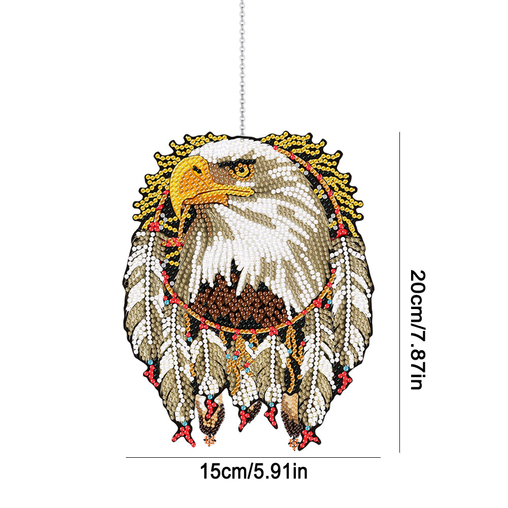 Single-Sided Round Diamond Painting Hanging Pendant 15x20cm (Eagle Dreamcatcher)